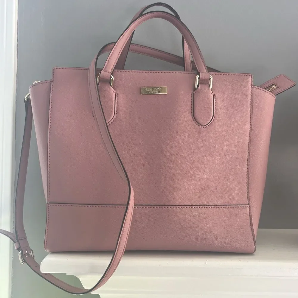 Kate Spade Hadlee Laurel Way Dusty Peony Pink Leather Handbag Purse Satchel